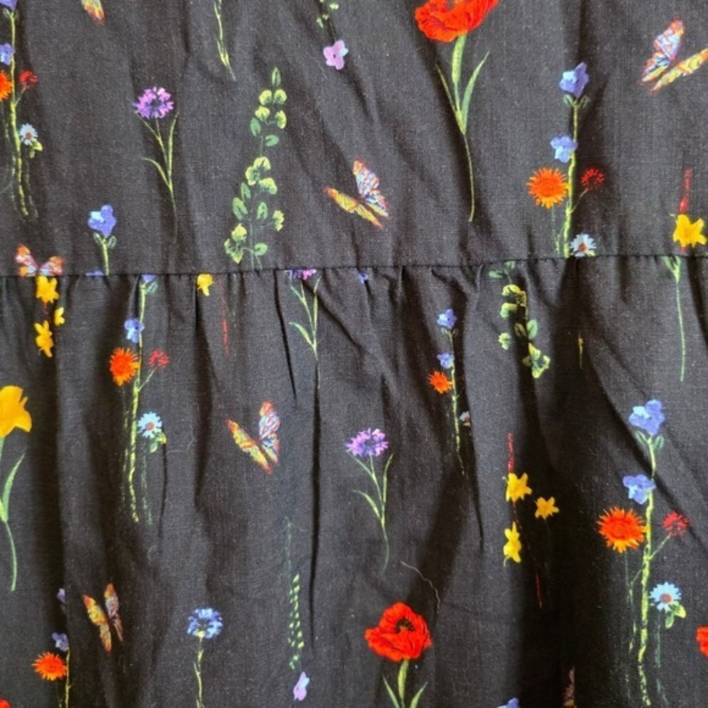 Unbranded Button-Up Blouse Women XL Black Floral Butterfly Pleated Babydoll Back - Picture 12 of 14